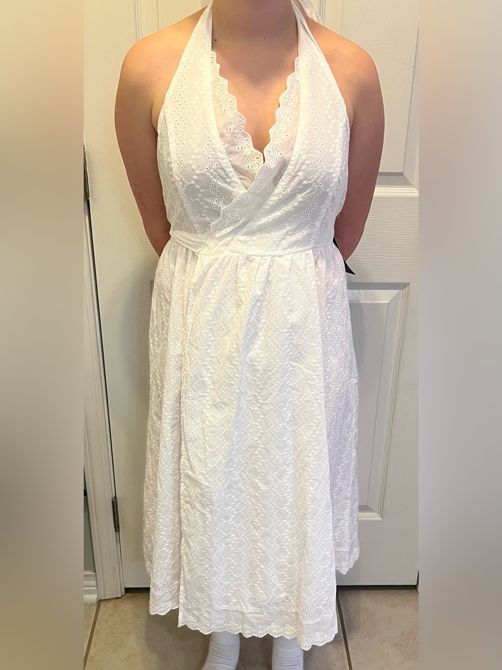 NWT Wild Fable White Eyelet V-Neck Midi wrap-around Dress